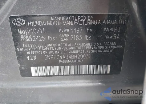 2011 Hyundai Sonata Limited 2.0T from USA, damaged, VIN 5NPEC4AB4BH299311